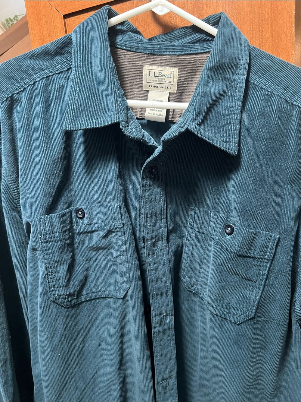 L.L. Bean Men’s Teal-Green Corduroy Button-Down Shirt